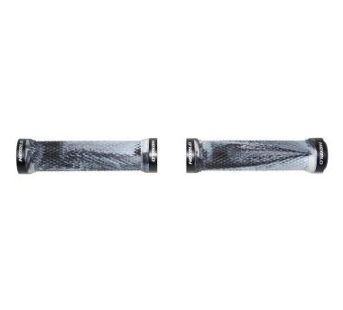 Chwyt kierownicy gumowy Nexelo z aluminiowymi zaciskami, długość 128 mm, struktura diamentu, kolor srebrno-popielaty