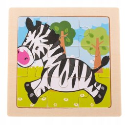 Puzzle KIK Puzzle KIK 9 elementów Puzzle drewnia 11 cm x 11 cm zebra KX7261