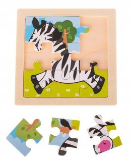 Puzzle KIK Puzzle KIK 9 elementów Puzzle drewnia 11 cm x 11 cm zebra KX7261