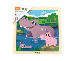 Viga 44628 Puzzle na podkładce 9 elementów - hipopotam Viga