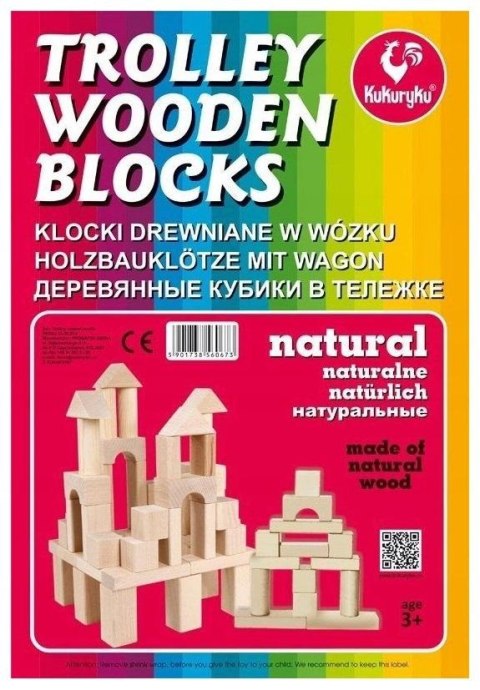 Klocki drewniane naturalne w wózku Kukuryku