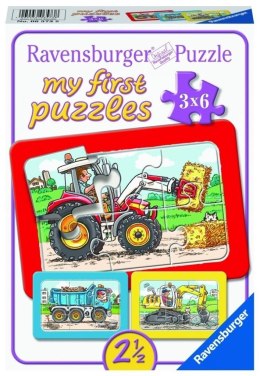 Puzzle 3x6 Traktor, koparka i ciężarówka Ravensburger