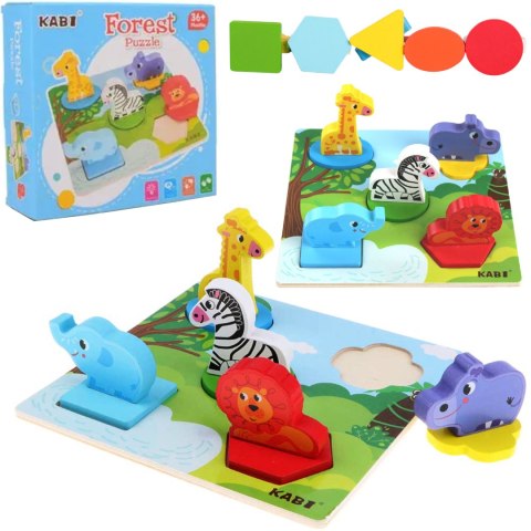 Edukacyjne drewniane puzzle safari klocki 0057 LUXMA