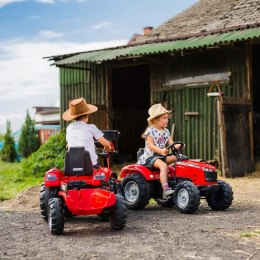 FALK Traktor Massey Ferguson Czerwony na Pedały z Przyczepką od 3 Lat FALK