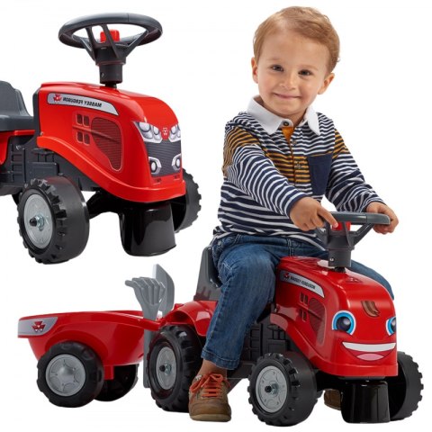 FALK Traktorek Baby Massey Ferguson Czerwony z Przyczepką + akc. Od 1 roku FALK