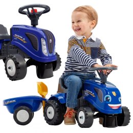 FALK Traktorek Baby New Holland Niebieski z Przyczepką + akc. od 1 roku FALK