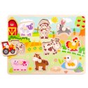 TOOKY TOY Drewniane Puzzle Montessori Farma z Pinezkami Do Dopasowania Tooky Toy