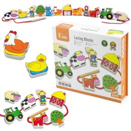 VIGA Drewniana Przeplatanka Klocki Farma do Nawlekania Montessori Viga Toys