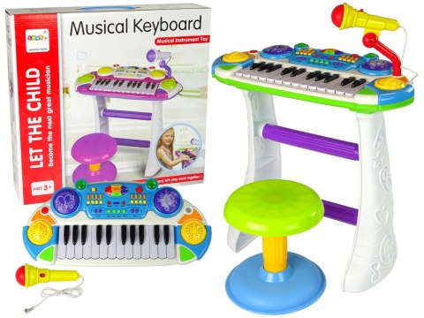 Organy Keyboard Krzesełko Mikrofon Niebieski LEAN Toys