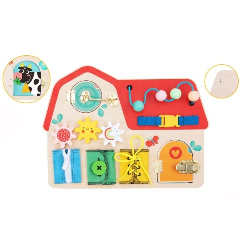 TOOKY TOY Drewniana Tablica Montessori Manipulacyjna Zamki Zębatki Pętle Tooky Toy