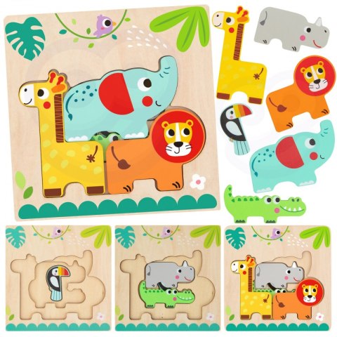 Tooky Toy Drewniane Puzzle Montessori Wielowarstwowe Tablica Zwierzątka Leśne 7 el. Tooky Toy