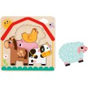 Tooky Toy Drewniane Puzzle Montessori Wielowarstwowe Tablica Zwierzątka na Farmie 7 el. Tooky Toy