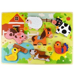 Tooky Toy Drewniane Puzzle Montessori Zwierzątka Farma Dopasuj Kształty Tooky Toy