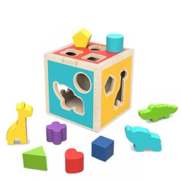 Tooky Toy Drewniany Sorter Kostka Edukacyjna Zwierzątka Figury Geometryczne Tooky Toy