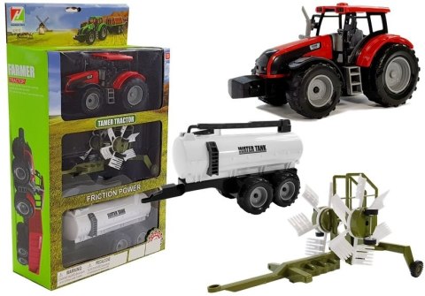 Traktor z Przyczepką, Zgrabiarką i Cysterną Czerwony LEAN Toys