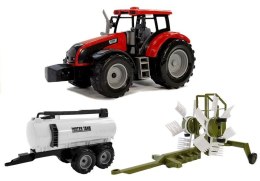 Traktor z Przyczepką, Zgrabiarką i Cysterną Czerwony LEAN Toys