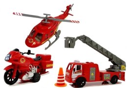 Zestaw Pojazdów Straż Pożarna Helikopter Motor Światło Dźwięki LEAN Toys