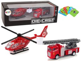 Zestaw Autek Straż Pożarna Drabina Naciąg Helikopter LEAN Toys