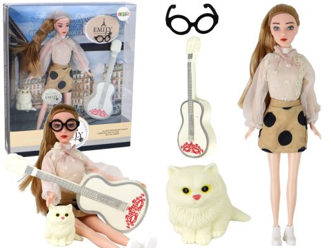 Lalka Dla Dzieci Emily z Gitarą Okulary Długie Blond Włosy Kotek LEAN Toys