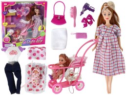 Zestaw Lalka Lucy W Ciąży Niemowlę Wózek Długie Brązowe Włosy LEAN Toys