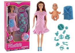 Lalka Dla Dzieci W Ciąży Mama Dziecko Różowa Sukienka Akcesoria LEAN Toys