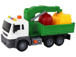 Ciężarówka Śmieciarka Z Dźwigiem Napęd Frykcyjny Dźwięki Zielona 1:16 LEAN Toys