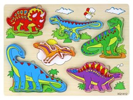 Drewniane Puzzle 3D Dla Dzieci Gra Logiczna Układanka Dinozaury 11 El. LEAN Toys