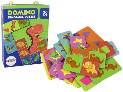 Gra Logiczna Puzzle Dwustronne Domino Dinozaury 10cm x 5cm 28 El. LEAN Toys