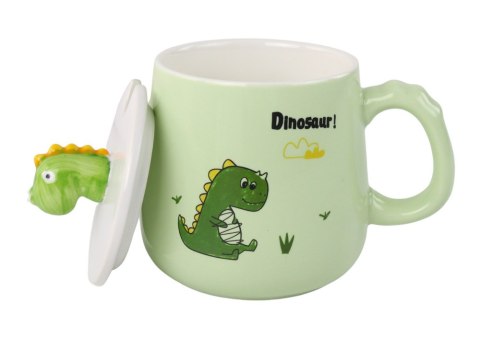 Kubek Ceramiczny Dinozaur Zielony Przykrywka Łyżeczka 350ml LEAN Toys