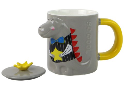 Kubek Ceramiczny z Pokrywką Szary Dinozaur 400 ml LEAN Toys