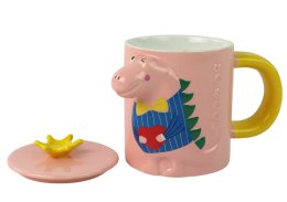 Kubek Z Przykrywką Dinozaur Różowy Dinozaur 400 ml LEAN Toys