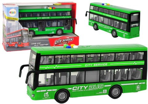 Autobus Piętrowy Na Baterie Światła Dźwięki Napęd Frykcyjny Zielony 1:16 LEAN Toys