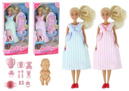 Lalka Anlily Mama Różowa Sukienka Brzuszek Ciążowy Niemowlę LEAN Toys