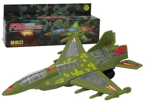 Myśliwiec Militarny F35 Jeżdżący Światła Dźwięki Zielony LEAN Toys