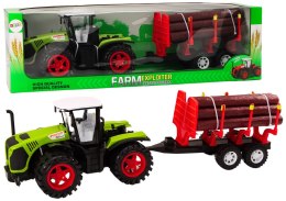 Traktor Farmerski Z Przyczepą Na Drewno 9 Bali Drzewa Napęd Zielony LEAN Toys