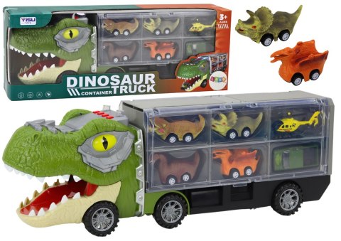 Ciężarówka Dinozaur Transport Resoraków 6szt Światła Dźwięki Zielony LEAN Toys