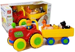 Traktor z Przyczepką, Zwierzętami Dla Niemowląt na Baterie z Dźwiękiem LEAN Toys