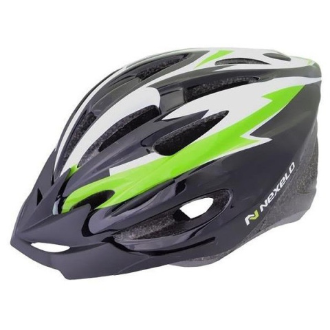 Kask rowerowy dziecięcy M-Young, M (55-58cm),out-mold,czarno-zielono-biały