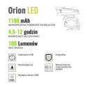 Lampa przód akum.1Led4f, 100lm, 1100mAh,ład.USB, wodoodporna